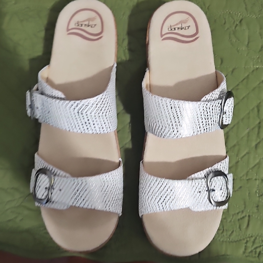 Dansko Sophie White Distressed Leather Sandals